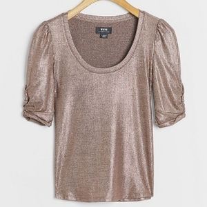 *Maeve X Anthropologie size S Lexi Pilcro Shimmer Shirt Ruched 3/4 Sleeves Scoop